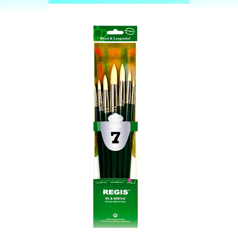 NIB - REGIS OIL & ACRYLIC 7 PIECE NATURAL WHITE BRISTLE BRUSH SET